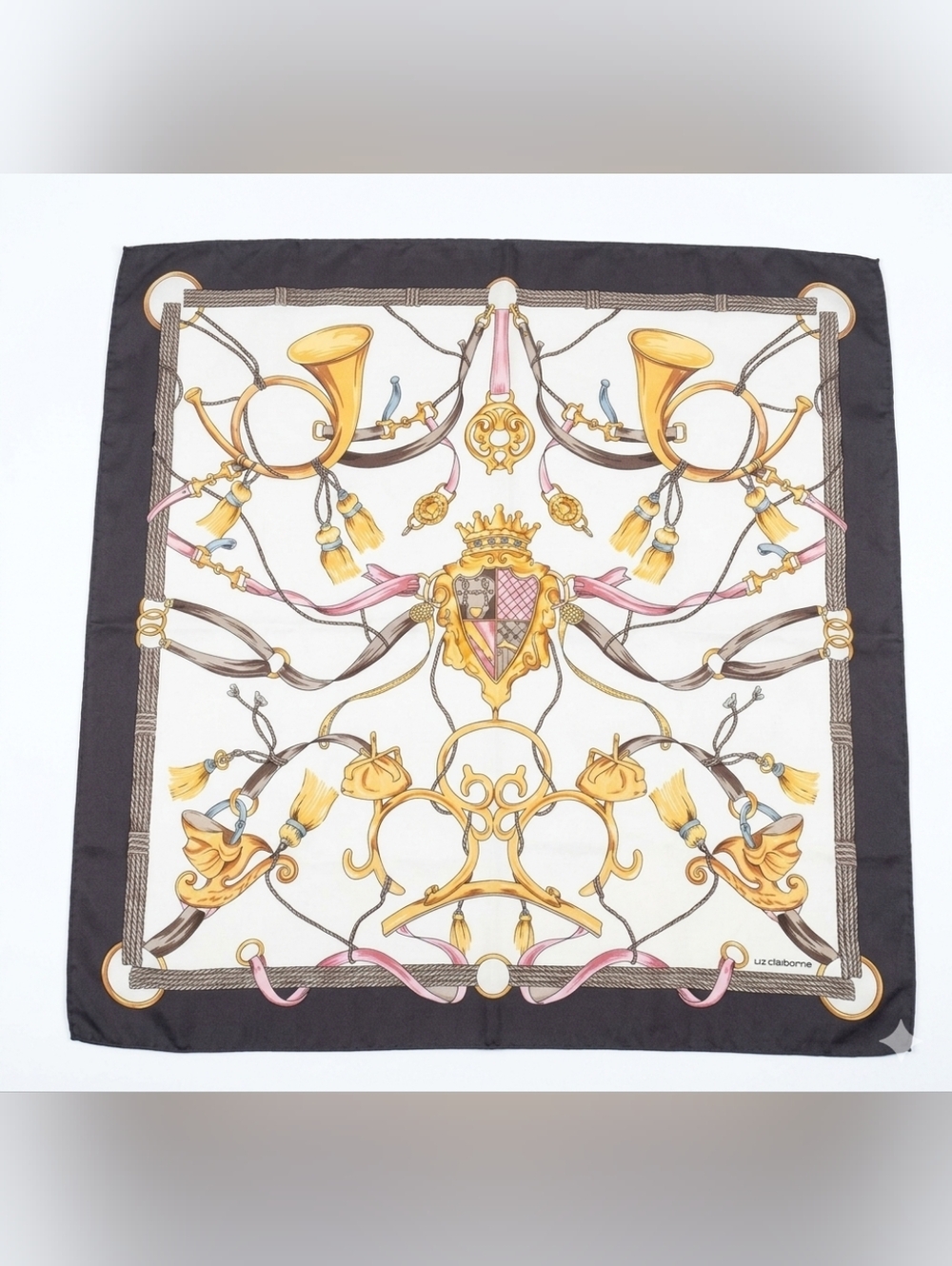 Vintage Liz Claiborne Silk Scarf - Equestrian Crest & Horn Motif